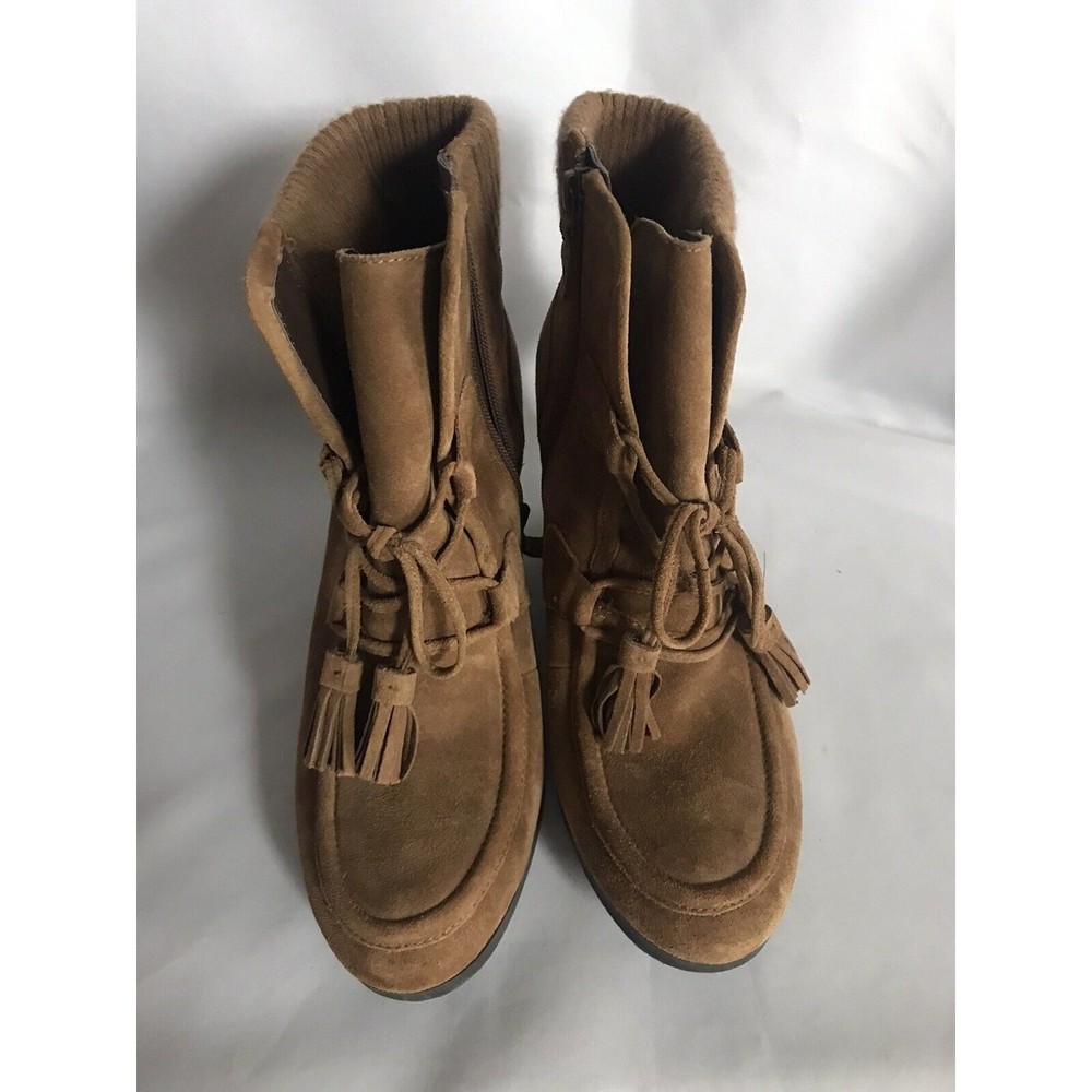 Franco Sarto Womens Boots 9 M Westerly Camel Tan Suede Leather Lace Up Wedge